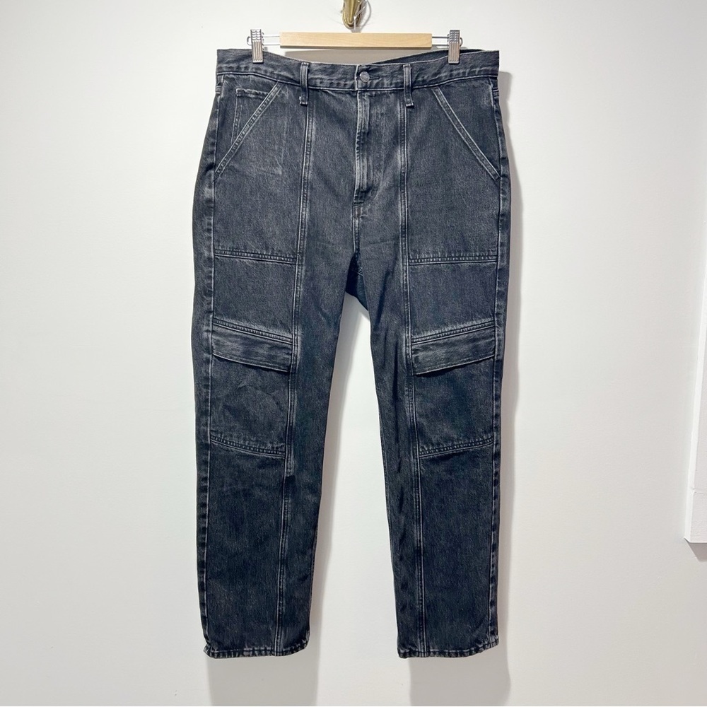 🌷Sale Agolde Cooper Cargo Jeans Size 31 Panther Black Straight Leg High Rise - Picture 2 of 12